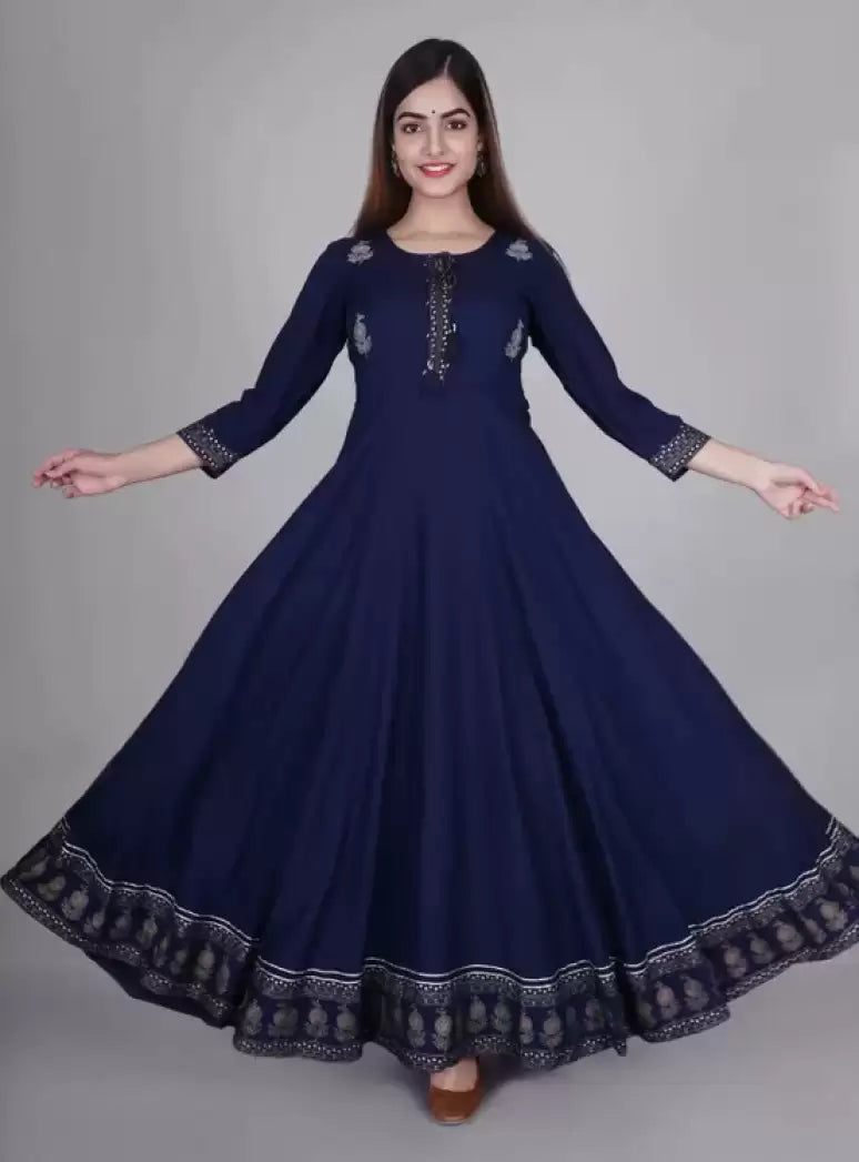 Women's Embroidered Anarkali Kurta – Viscose Rayon