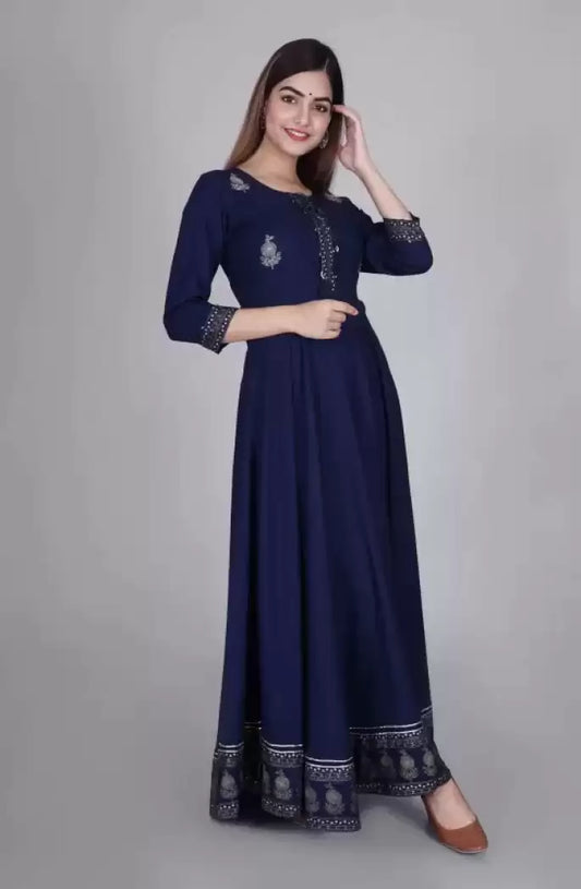 Women's Embroidered Anarkali Kurta – Viscose Rayon