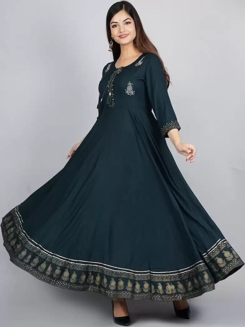 Women's Embroidered Anarkali Kurta – Viscose Rayon