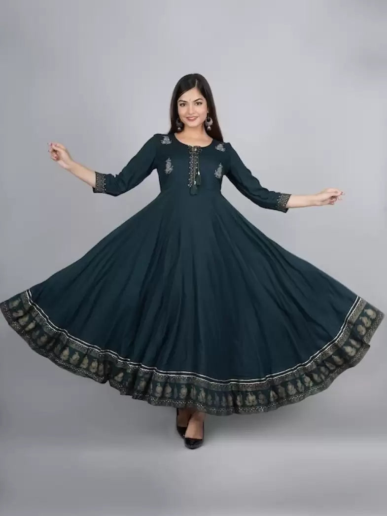 Women's Embroidered Anarkali Kurta – Viscose Rayon