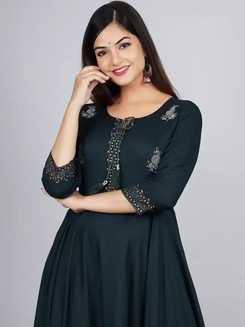 Women's Embroidered Anarkali Kurta – Viscose Rayon