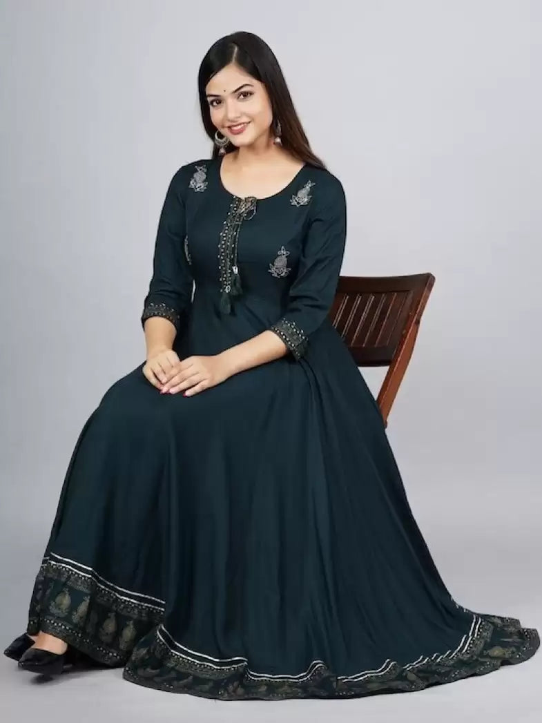 Women's Embroidered Anarkali Kurta – Viscose Rayon