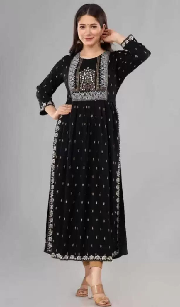 Women's Printed Straight Kurta – Viscose Rayon (Calf Length)