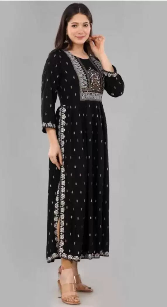 Women's Printed Straight Kurta – Viscose Rayon (Calf Length)