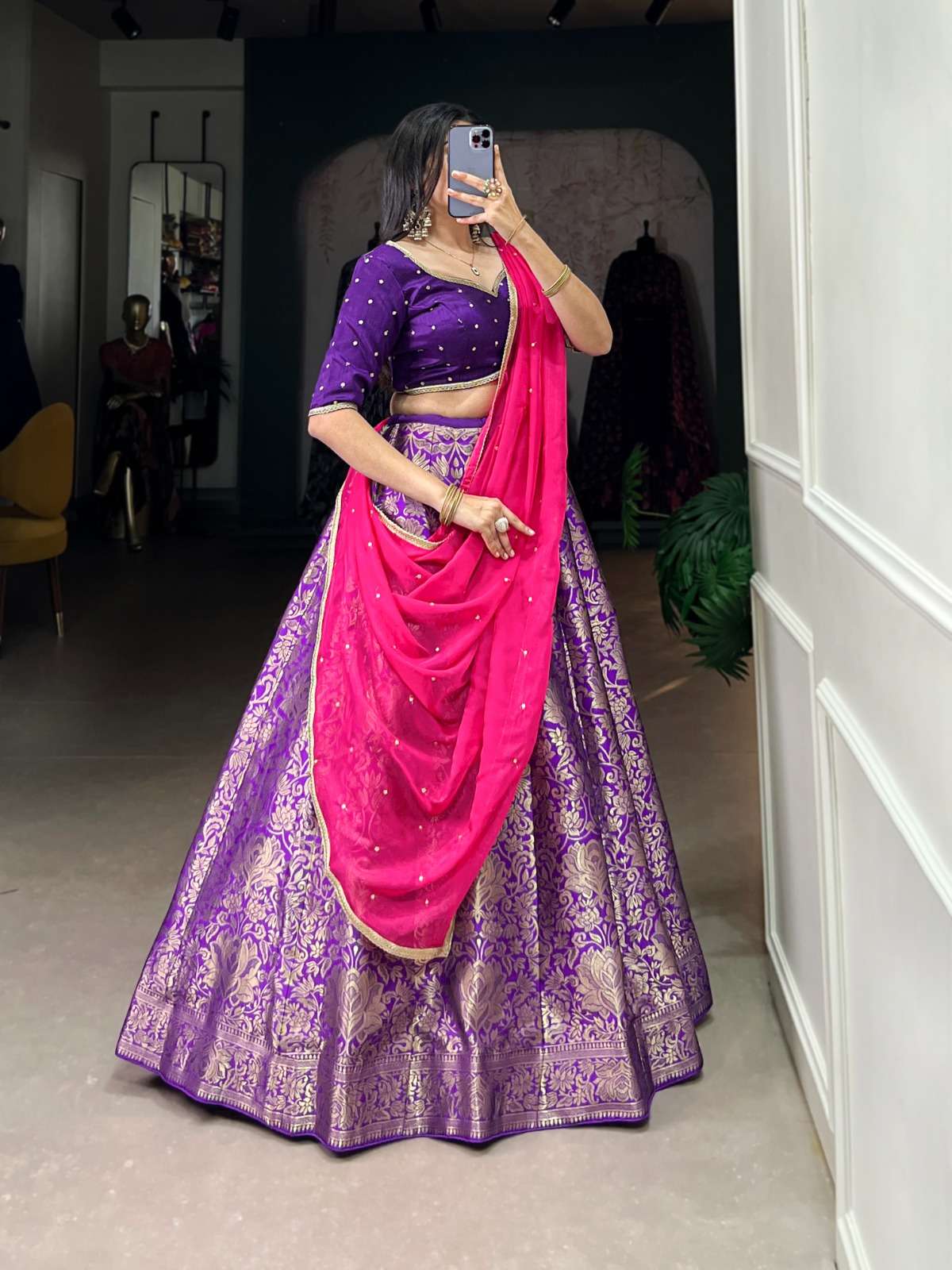 JACQUARD SILK WEAVING DESIGN FANCY LEHENGA CHOLI