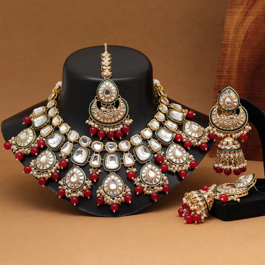 Red Color Kundan Necklace Set