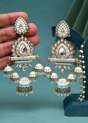Sky Blue Color Kundan Meenakari Earrings