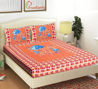 Peach Pure Cotton Printed Double Bedsheet