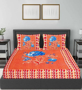 Peach Pure Cotton Printed Double Bedsheet