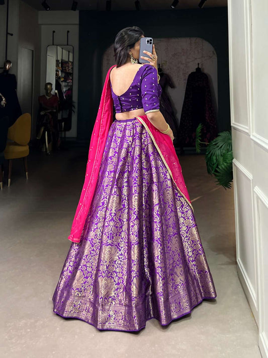 JACQUARD SILK WEAVING DESIGN FANCY LEHENGA CHOLI