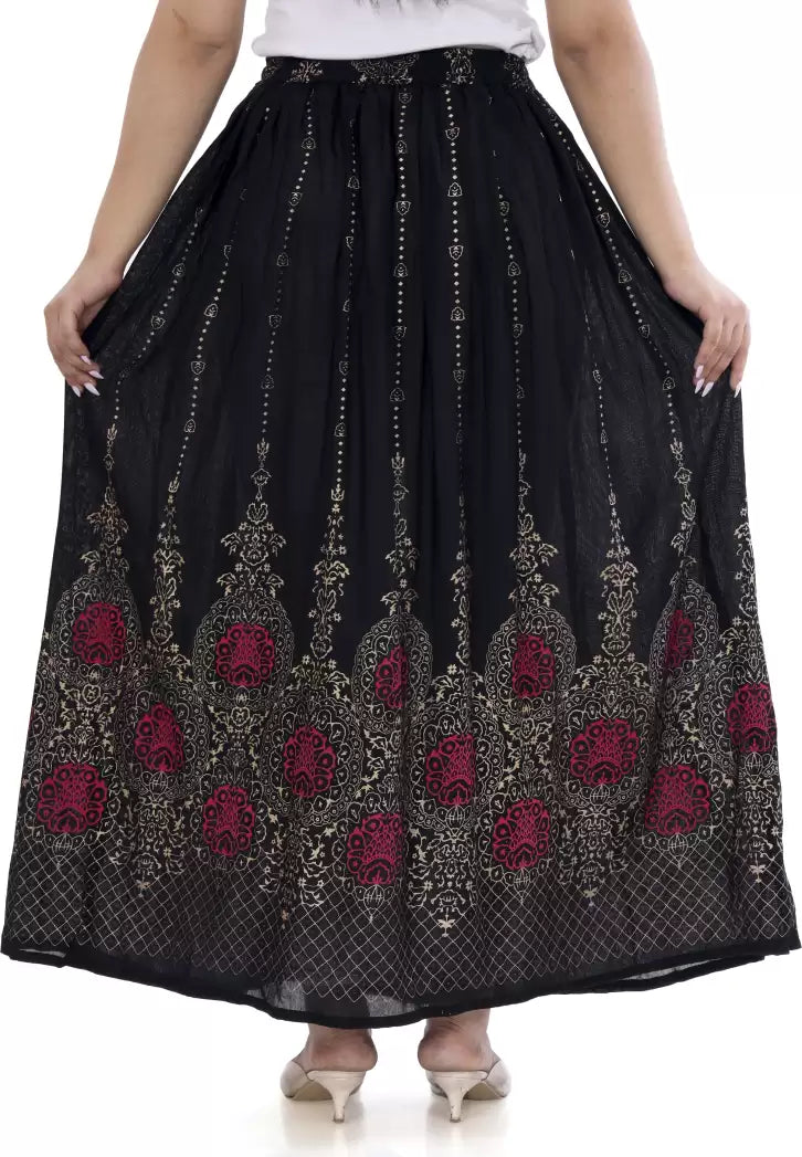 HARSUKHI Women’s Printed Flared Pink Skirt – Effortless Elegance