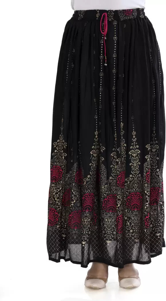 HARSUKHI Women’s Printed Flared Pink Skirt – Effortless Elegance