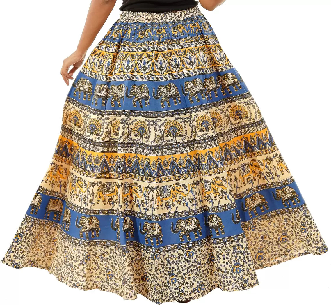 Women’s Flared Blue Printed Skirt – Classic Comfort & Style