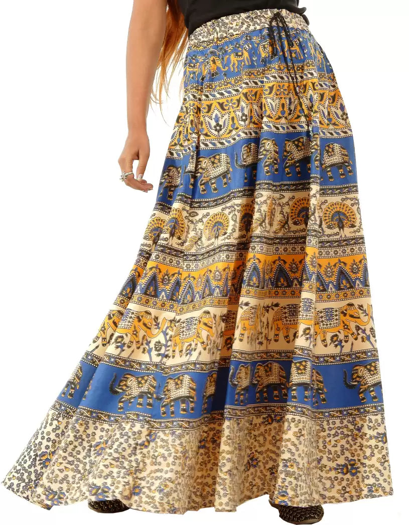 Women’s Flared Blue Printed Skirt – Classic Comfort & Style