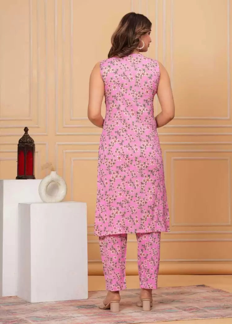 Women's Sleeveless Kurta & Pant Set – Viscose Rayon