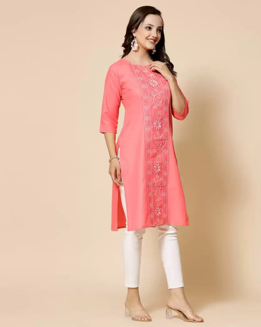 Women's Embroidered Straight Kurta – Pure Cotton (Below Knee)