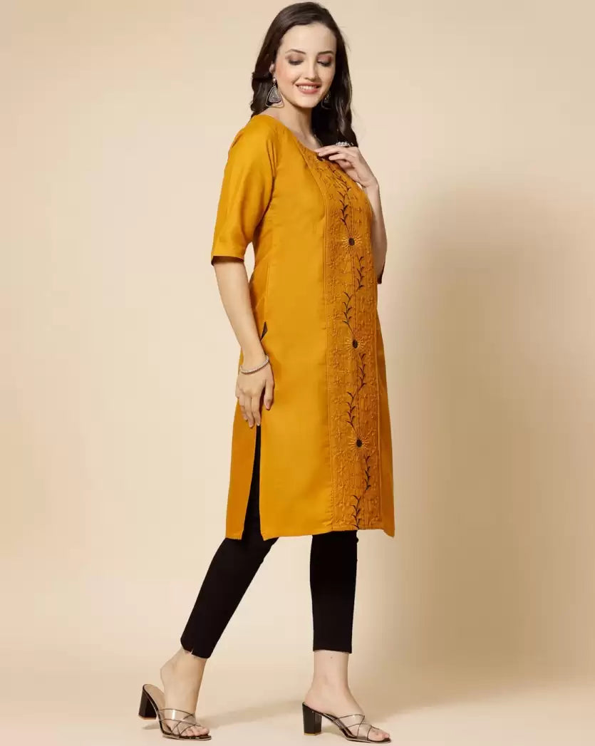 Women's Embroidered Straight Kurta – Pure Cotton (Below Knee)