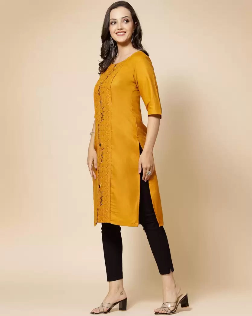 Women's Embroidered Straight Kurta – Pure Cotton (Below Knee)