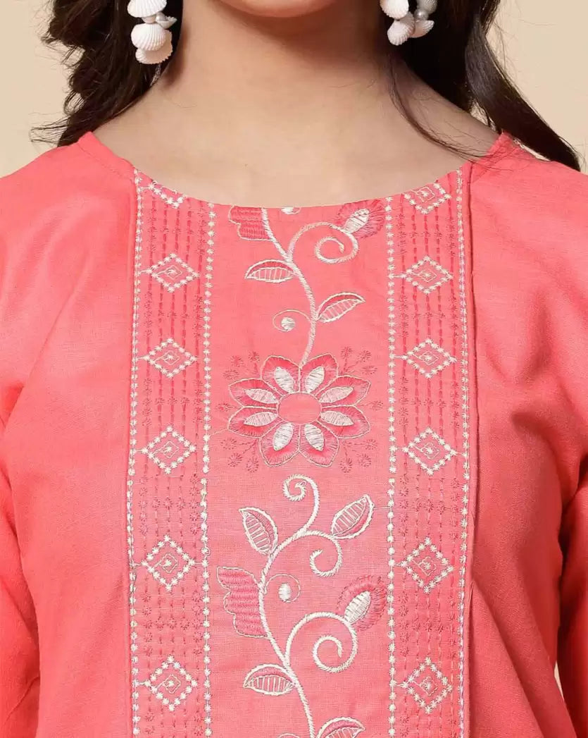 Women's Embroidered Straight Kurta – Pure Cotton (Below Knee)