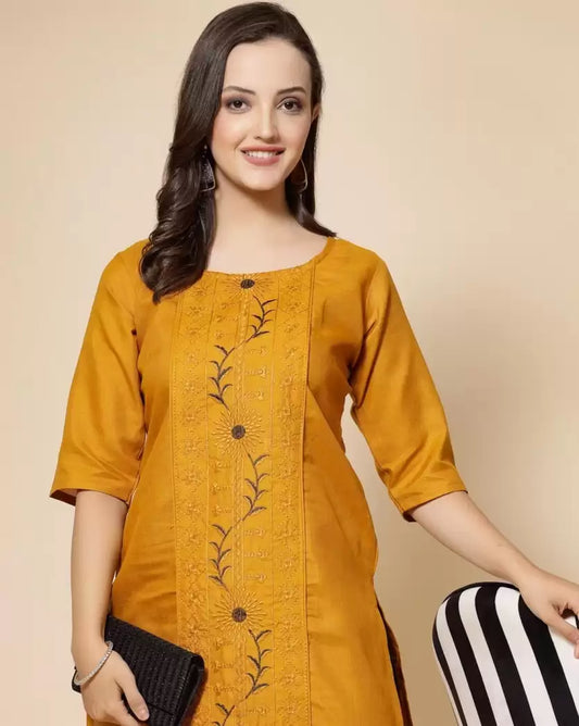 Women's Embroidered Straight Kurta – Pure Cotton (Below Knee)