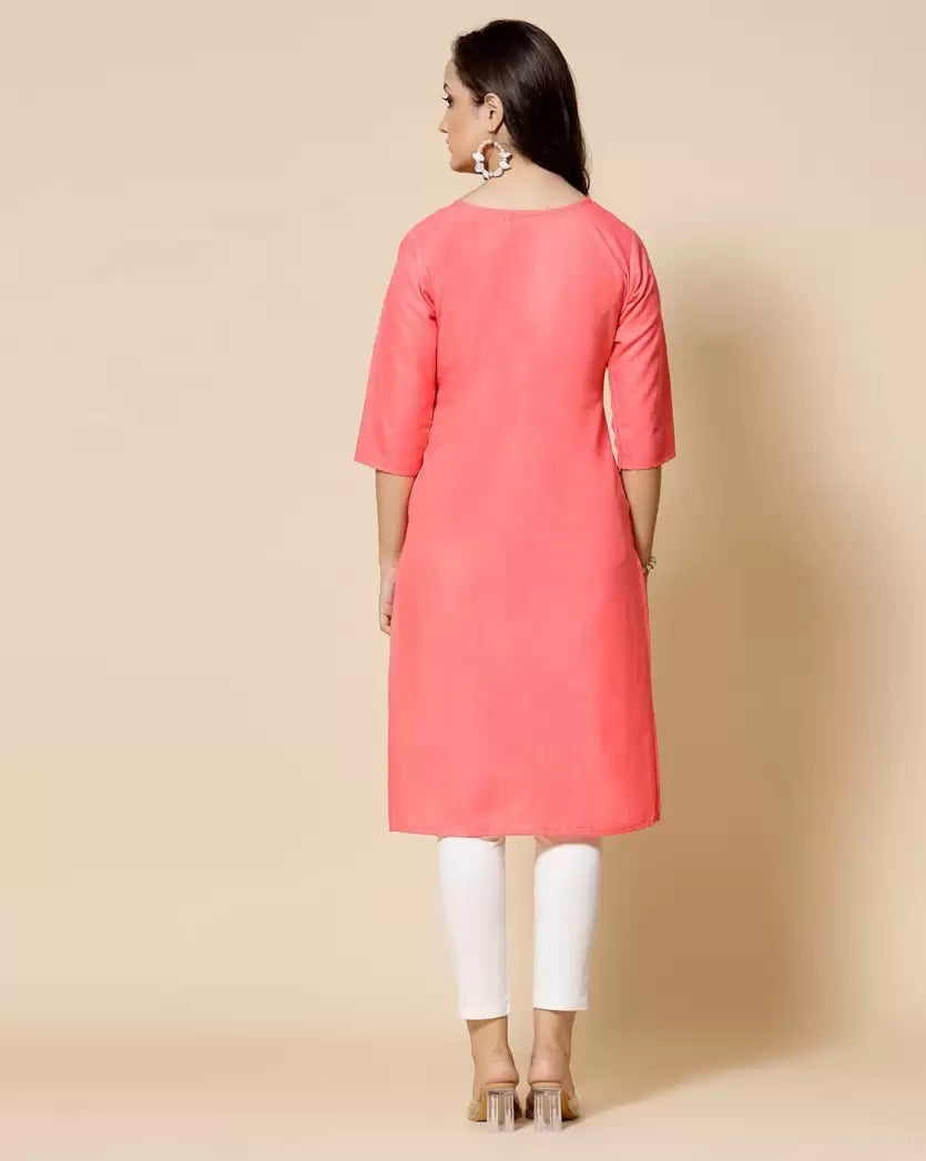 Women's Embroidered Straight Kurta – Pure Cotton (Below Knee)