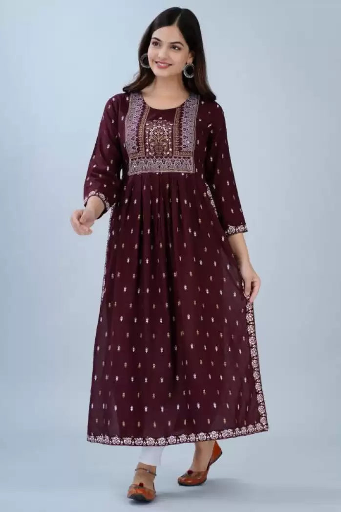 Women's Printed Straight Kurta – Viscose Rayon (Calf Length)