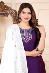 Women's Embroidered Kurta, Trouser & Dupatta Set – Silk (Festive & Party Wear) - essentialsfy.com