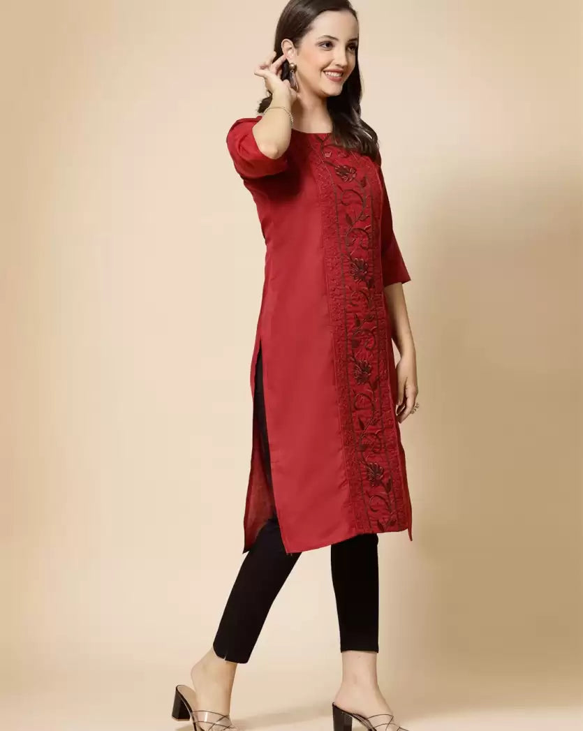 Women's Embroidered Straight Kurta – Pure Cotton (Below Knee)