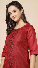 Women's Embroidered Straight Kurta – Pure Cotton (Below Knee) - essentialsfy.com