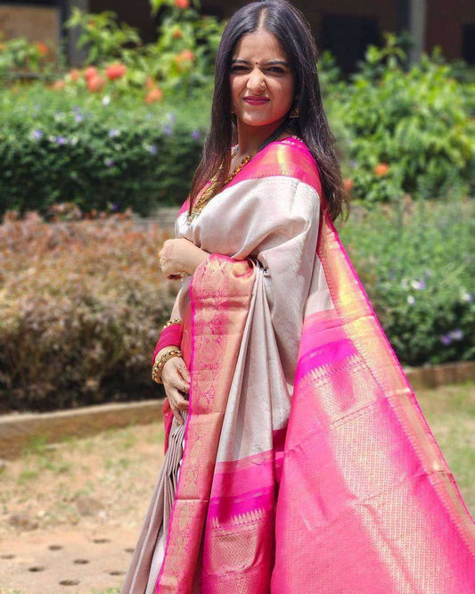 PINK WHITE SILK SAREES IN SOFT LICHI SILK CLOTH