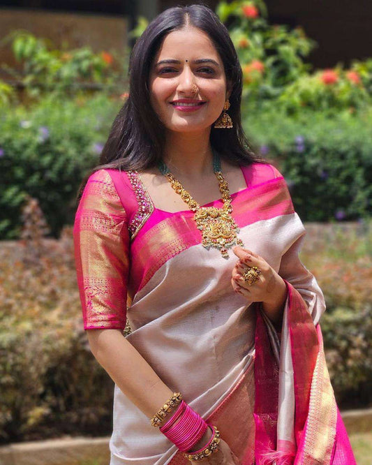 PINK WHITE SILK SAREES IN SOFT LICHI SILK CLOTH