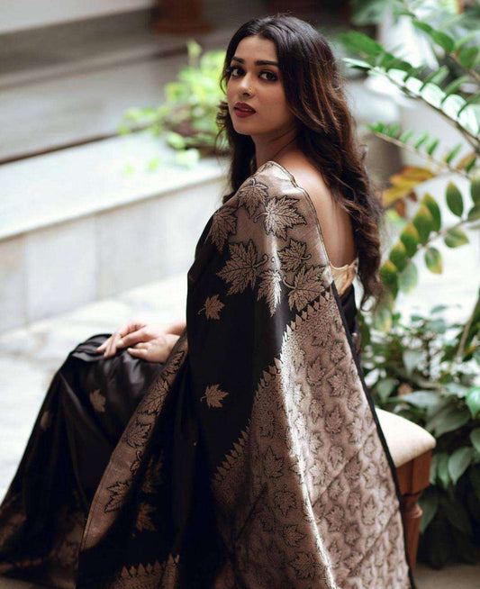 BLACK DESIGNER SILK SAREE PARTY WEAR FOR WOMEN