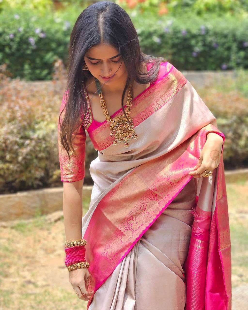 PINK WHITE SILK SAREES IN SOFT LICHI SILK CLOTH