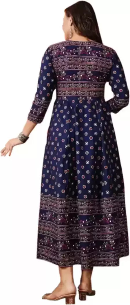 ANGINI Women’s Block Print Anarkali Kurta – Viscose Rayon