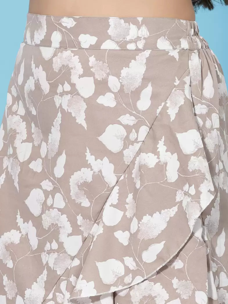 Floral Print Women’s Flared Beige Skirt – Effortless Elegance