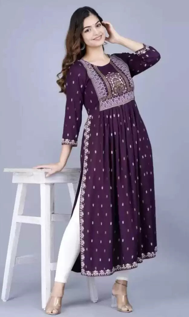 Women's Printed Straight Kurta – Viscose Rayon (Calf Length)