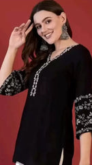 Women's Embroidered A-Line Short Kurta – Rayon - essentialsfy.com