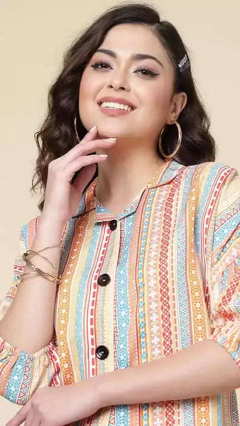 Vibrant & Trendy Women’s Printed Multicolor Casual Shirt