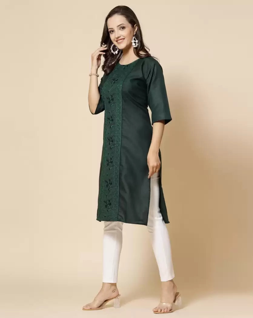 Women's Embroidered Straight Kurta – Pure Cotton (Below Knee)