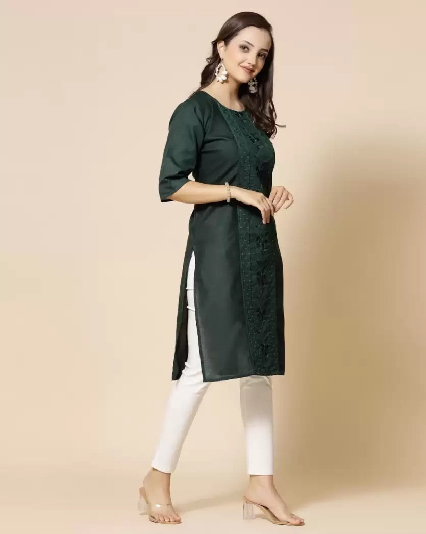 Women's Embroidered Straight Kurta – Pure Cotton (Below Knee)